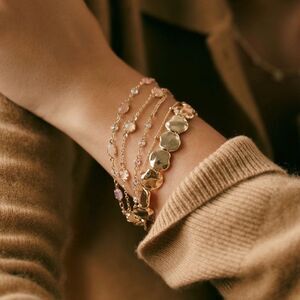 NWT Anthropologie Layered Crystal Bracelet Peach 14k Gold-plated Brass + Pouch